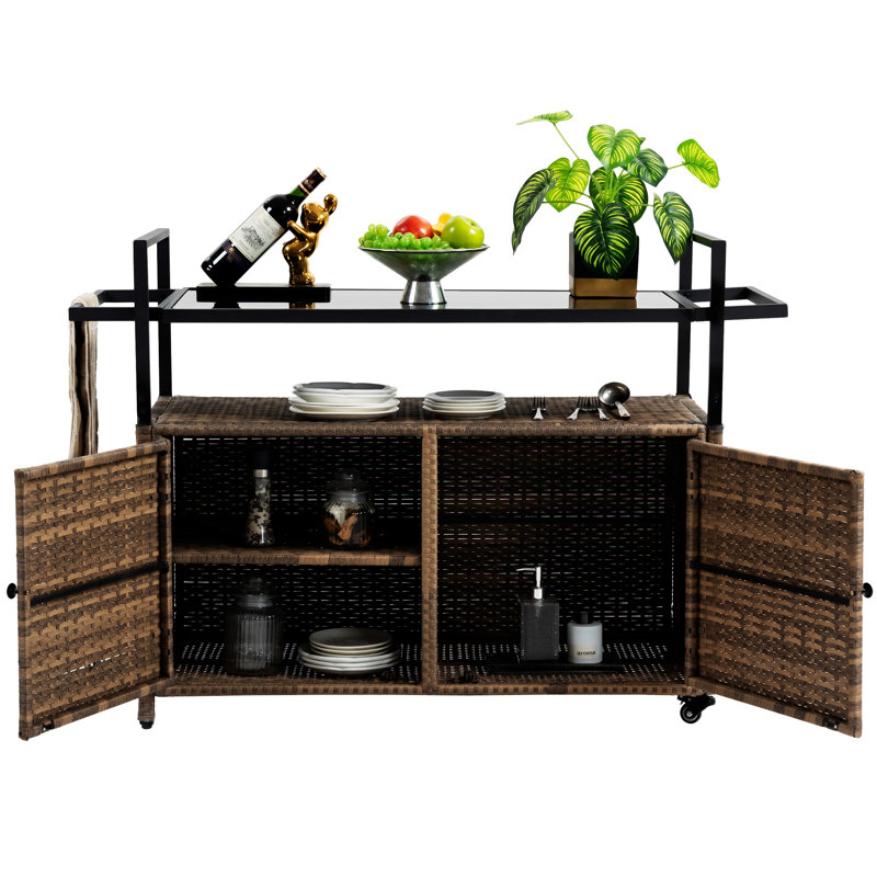 Outdoor Wicker Bar Cart(No Include Stool)