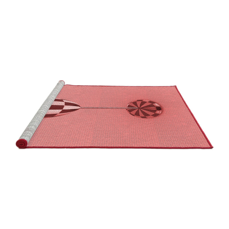 Tapis tissé à la machine en rouge, Rond 8 pi