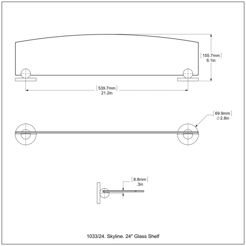 Skyline Floating Shelf, Fire Engine Red, 2.8" H x 24" W x 6.1" D