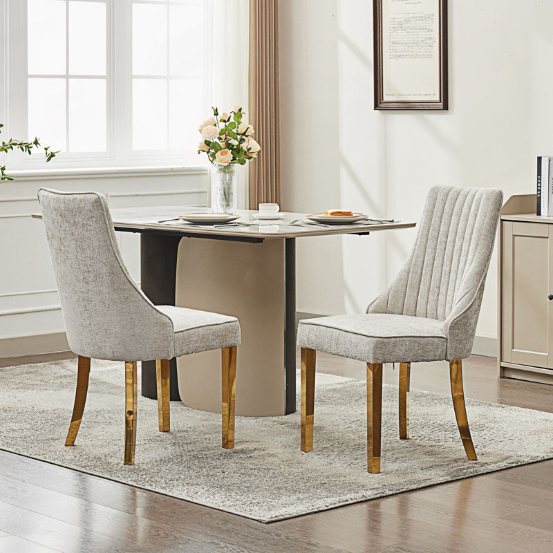 Chaises de salle à manger, chaise de dîner Channel, Beige, Doré