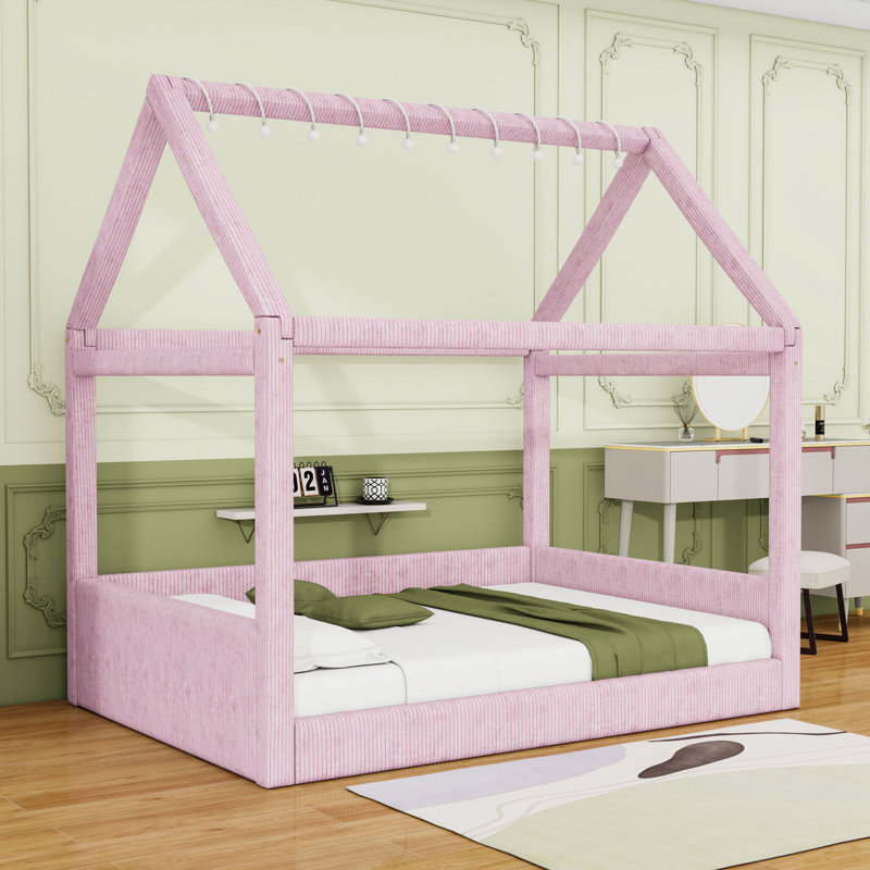 Full Upholstered Daybed with LED Light, Pink