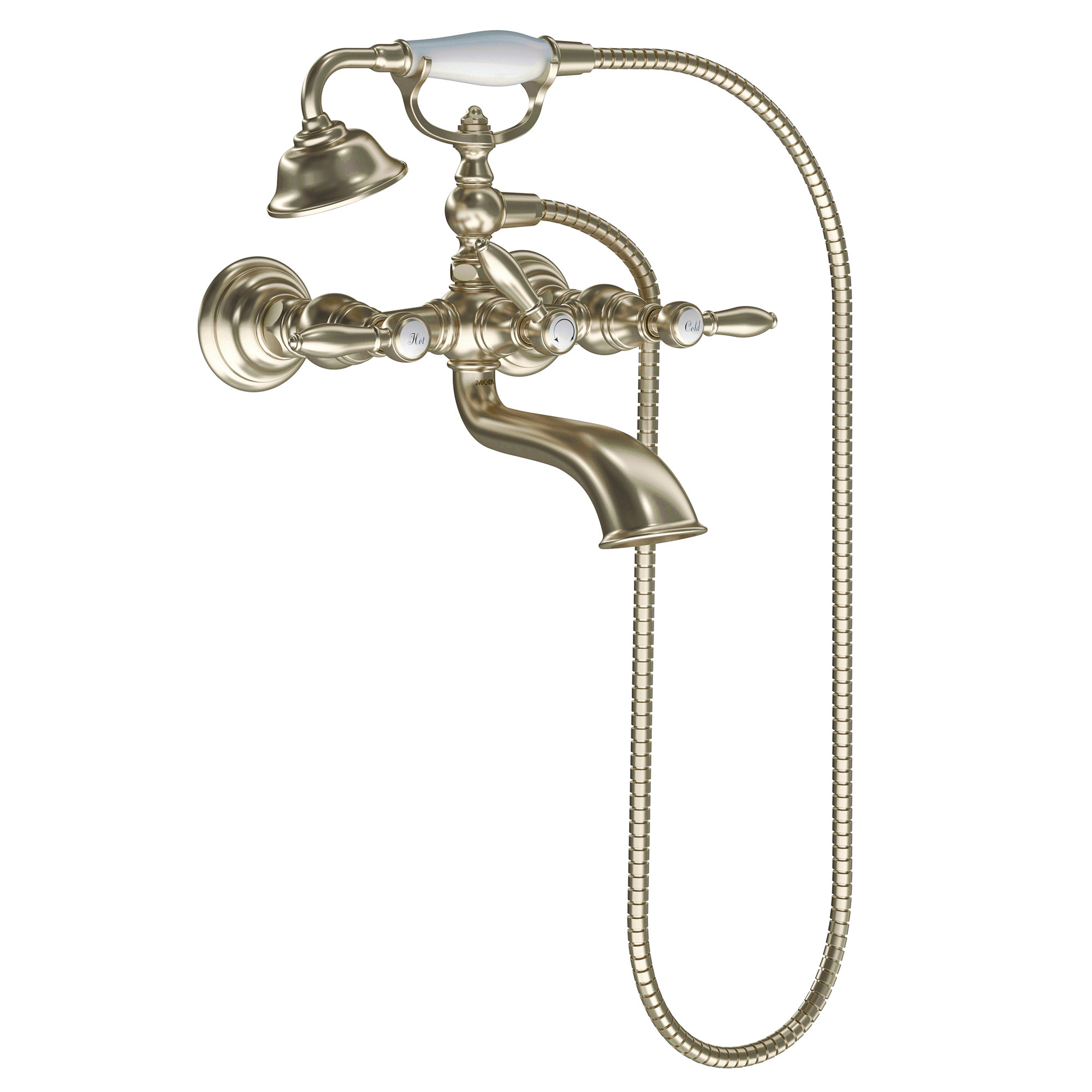 Weymouth Double Handle Floor Mounted Clawfoot Tub Faucet Trim with Diverter and Handshower, Brushed Nickel