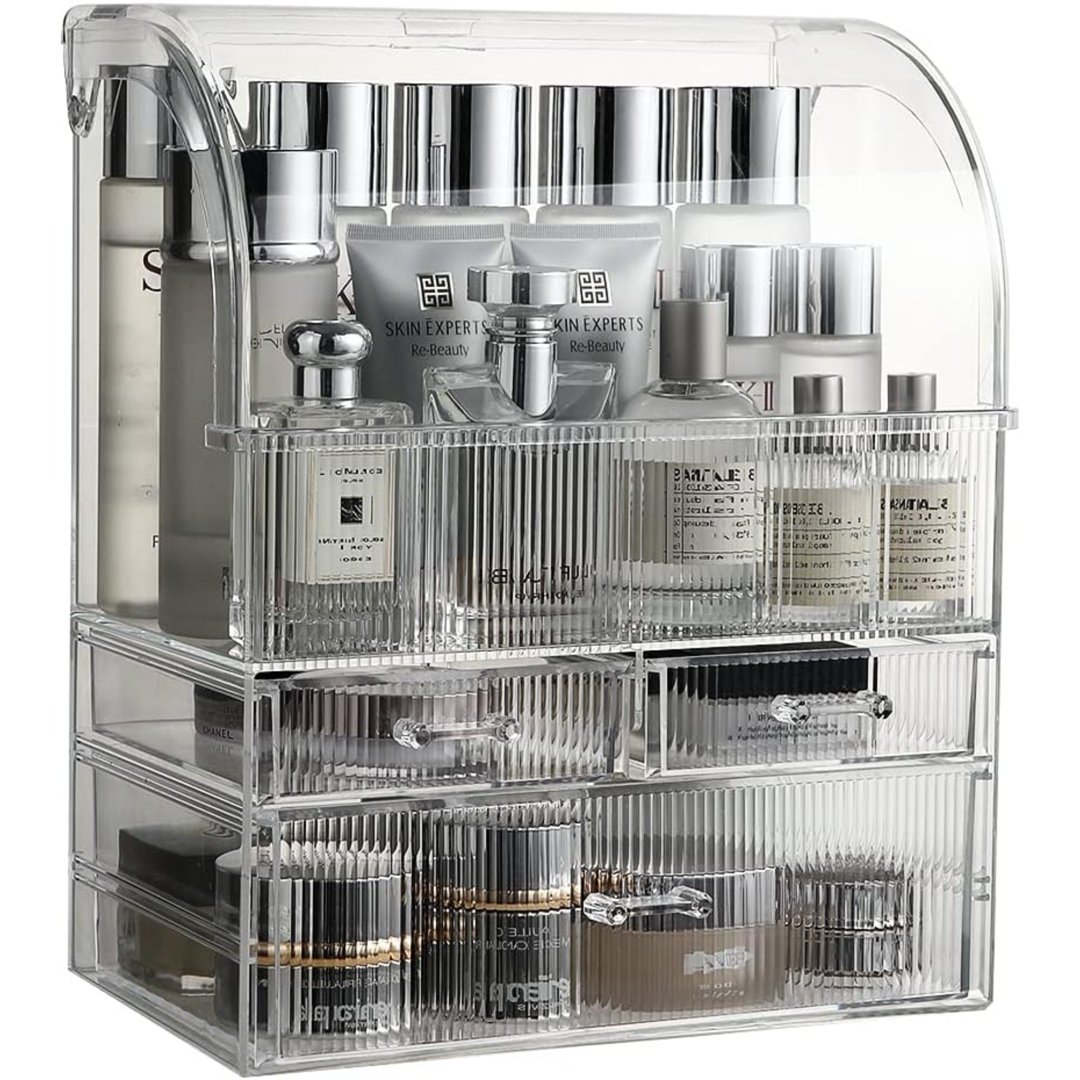 Clear Stripes Pattern Professional Large Cosmetic Makeup Organizer Dust Water Proof Cosmetics Storage Display Case With Drawers Tucker Murphy Pet™