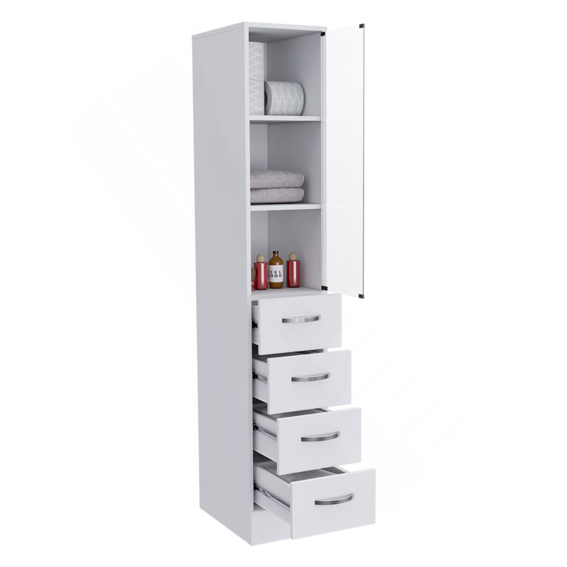 Preston Linen Cabinet, Three Shelves, Four Drawers, White