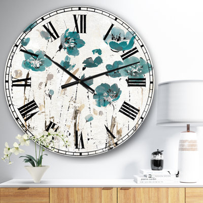 Fields of Turquoise Watercolor Flower II - Horloge murale traditionnelle