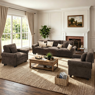 Ensemble de canapé modulaire rembourré 3 pièces avec garniture cloutée, ensemble de canapé surdimensionné avec canapé et fauteuils