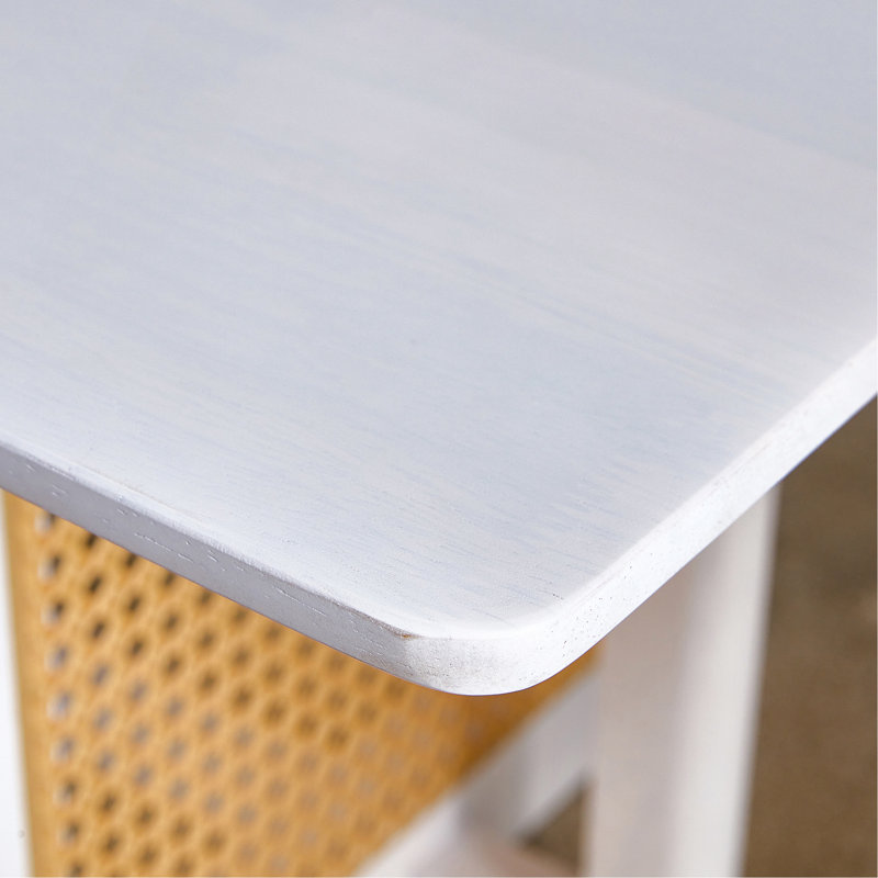 Chinese Style White Solid Wood And Imitation Rattan Coffee Table, Rectangular Solid Wood Coffee Low Table, Small Living Room Coffee Table