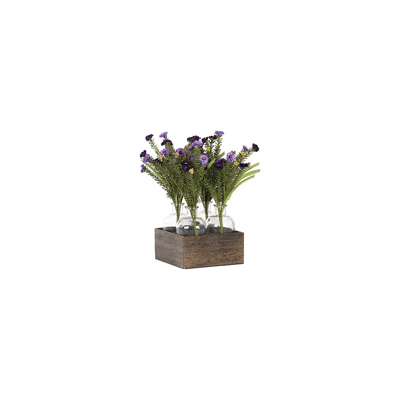 Wildflower Floral Arrangement in Glass Jar in Wooden Crate