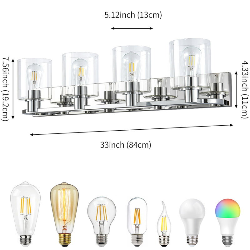 Dimmable 4-Light Bathroom Vanity Light Fixtures, Silver