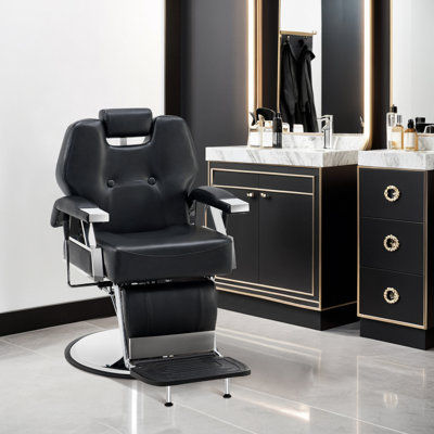 Najair 25'W Reclining Barner Chair, Swivel Salon Chair, Faux Leather