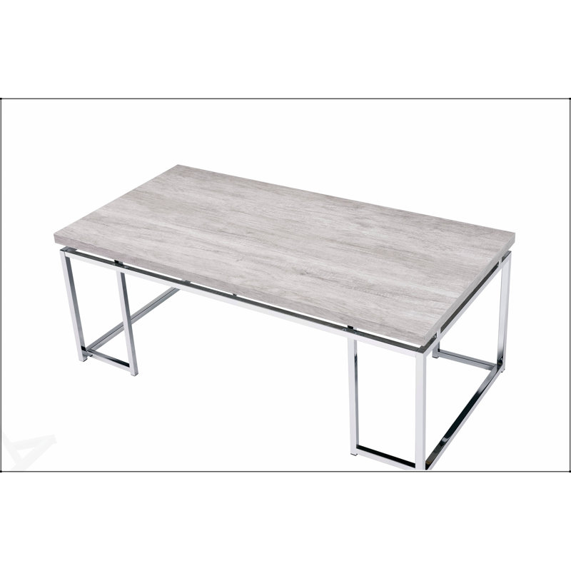 Table basse Chafik en chêne naturel et chrome moderne, durable et élégante pour tout espace de vie