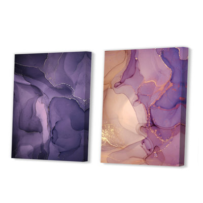 Mauve et gris nuages d'encre de marbre II - ensemble d'art moderne de 2 pièces
