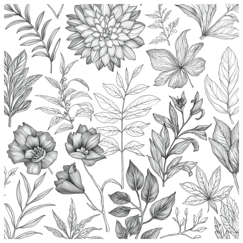 Tapisserie murale «Black Botanical Illustration» - décoration murale botanique, H 104 po x 88 avec 4 œillets