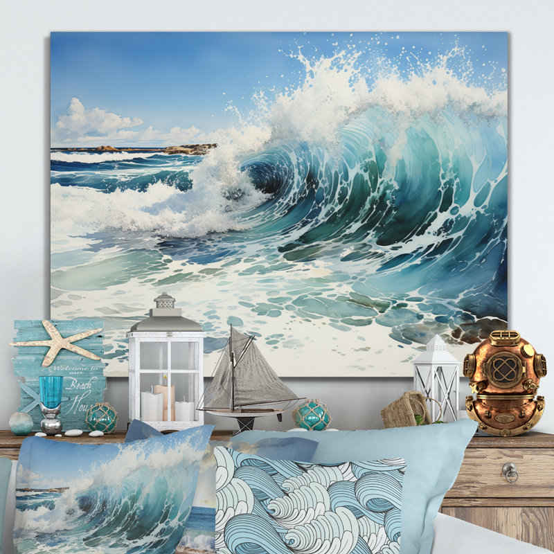 «Beach Surfs Up Pointillism I», reproduction sur métal, H 12 po x l 20 po x P 1 po