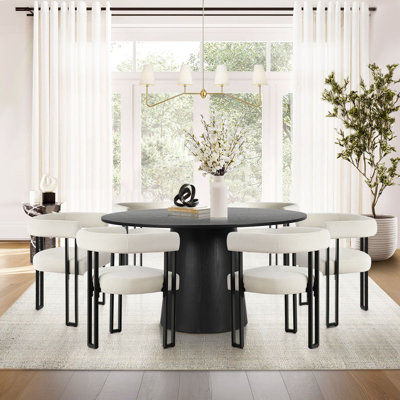 Carlen 6 - Person Dining Table Sets With 52'' Round Table & 6 Upholstered Velvet Chairs