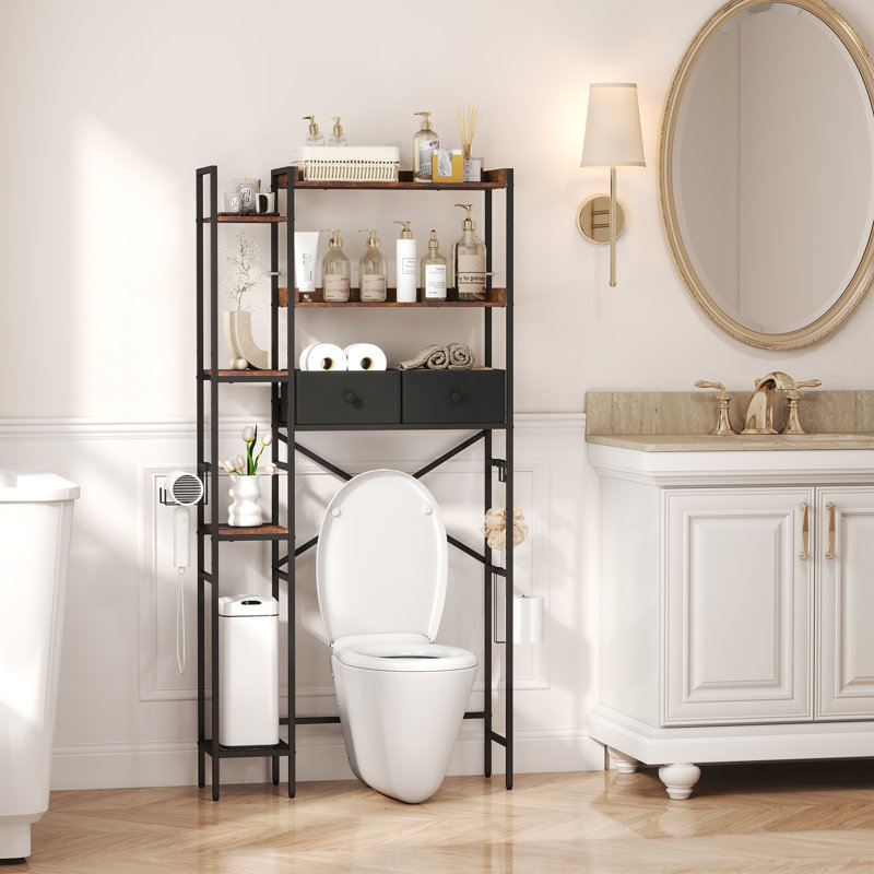Support de toilette multifonctionnel avec grand rangement: maximisez l'espace de votre salle de bain, Brun / Noir