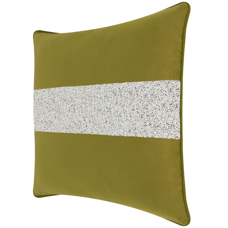 Coussin lumineux avec rayures strass - velours, Velours olive / argent, Carré 20 po