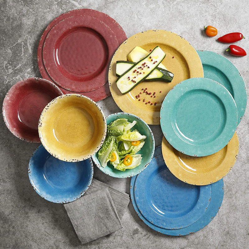 Golden Yellow Crackle Design Melamine Dinnerware Set, Service for 4
