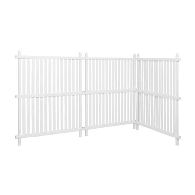 3 Panels Outdoor Privacy Screen, 36 x 45 in Air Conditioner Fence with 19.7 in Ground Stakes, Pool Equipment Enclosure, Strip Vinyl Privacy Fence, Ideal for Trash Can and A/C Units, White