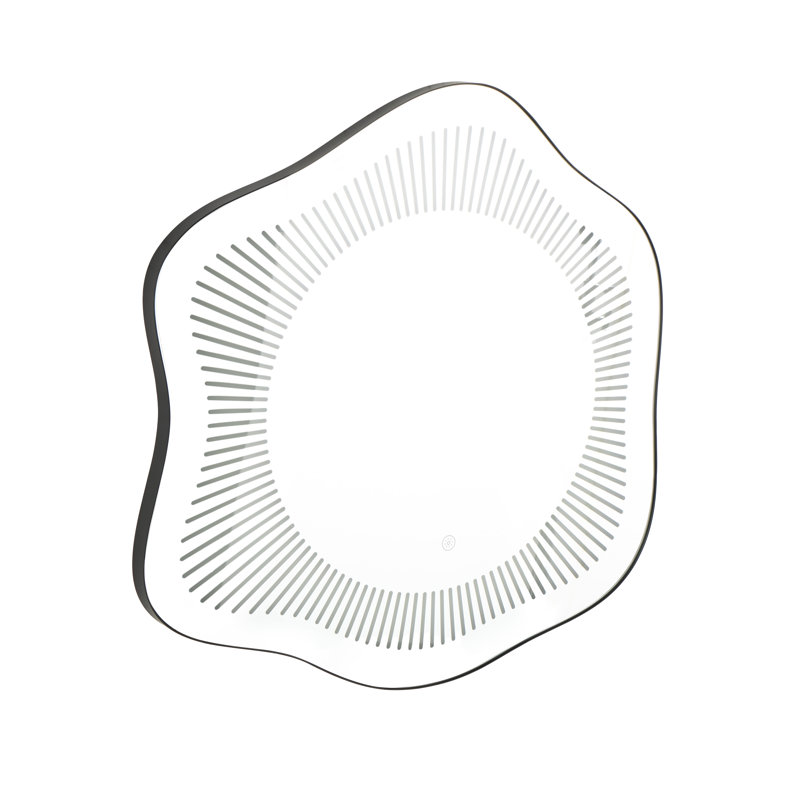 Glass Wavy LED Room Wall Mirror With Radial Pattern