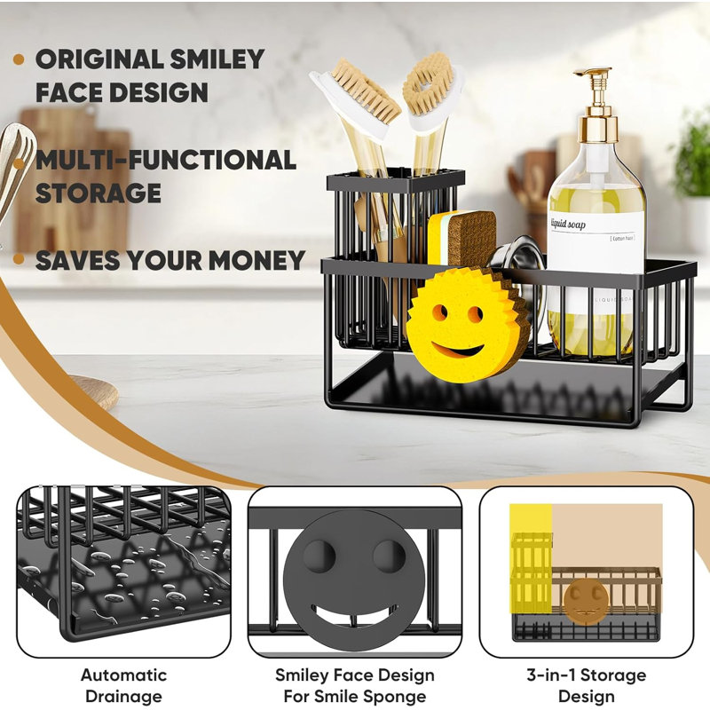 Smiley Face Kitchen Sink Caddy Black