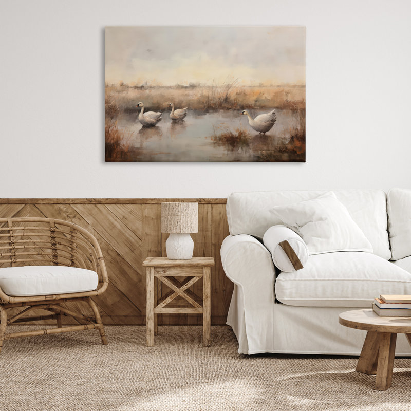 Art mural sur toile Swan Family, H 30 po x l 45 po