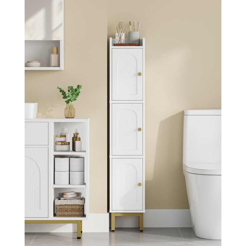 Slim Bathroom Storage Cabinet, Narrow Bathroom Organizers and Storage with 4 Adjustable Feet, Laundry Room Organization for Small Space, Kitchen, Living Room, 3 Doors White