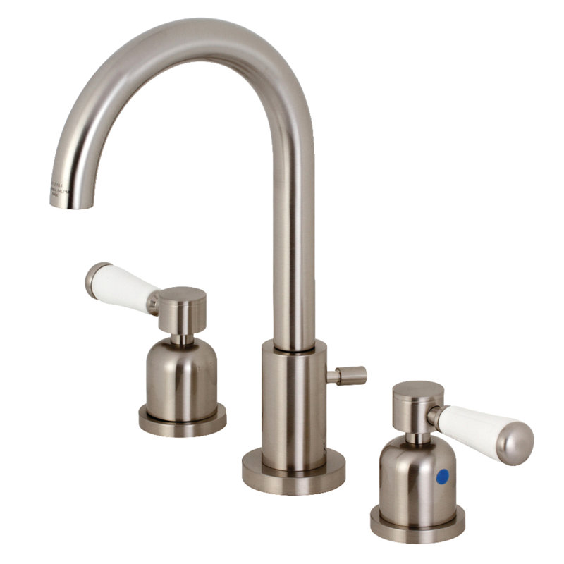 Kingston Brass Paris Two-Handle 3-Hole Deck Mount Widespread Bathroom Faucet with Brass Pop-Up Drain, Brushed Nickel