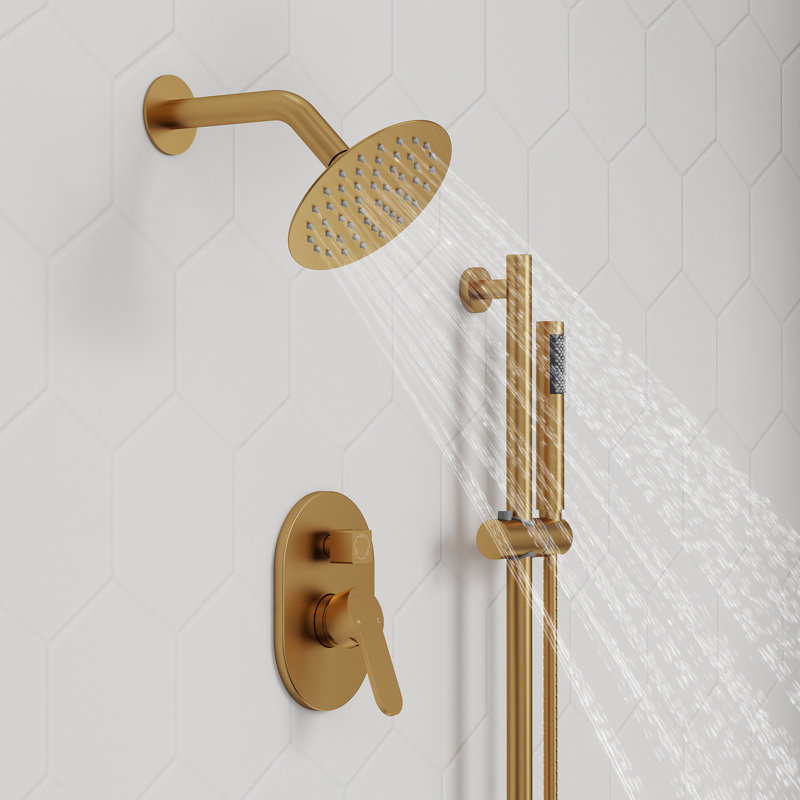 Système de douche à pression équilibrée, douchette à double effet de pluie 10 po avec douche à main, Or brossé