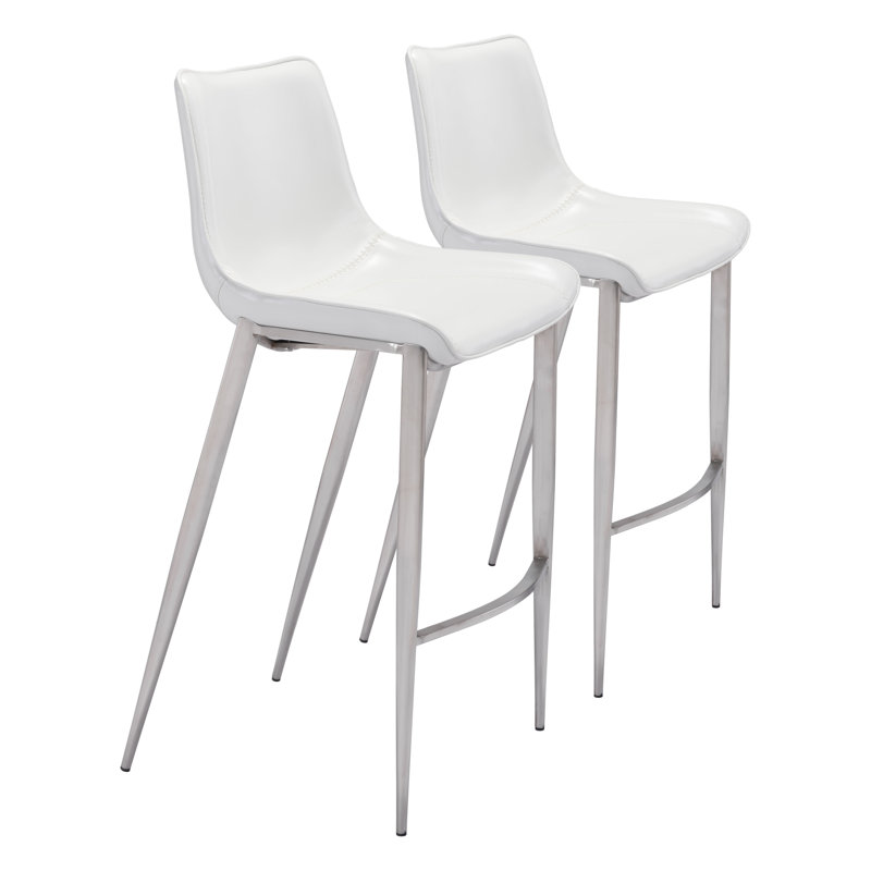 Tabouret de bar Magnus, Chrome chrome, Blanc
