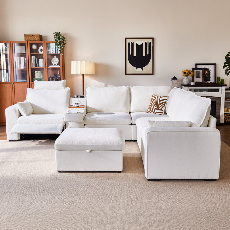 Canapé modulaire surdimensionné pour 6 personnes avec rangement, canapé-lit modulaire en chenille convertible profond, housses pour animaux de compagnie lavables avec repose-pieds