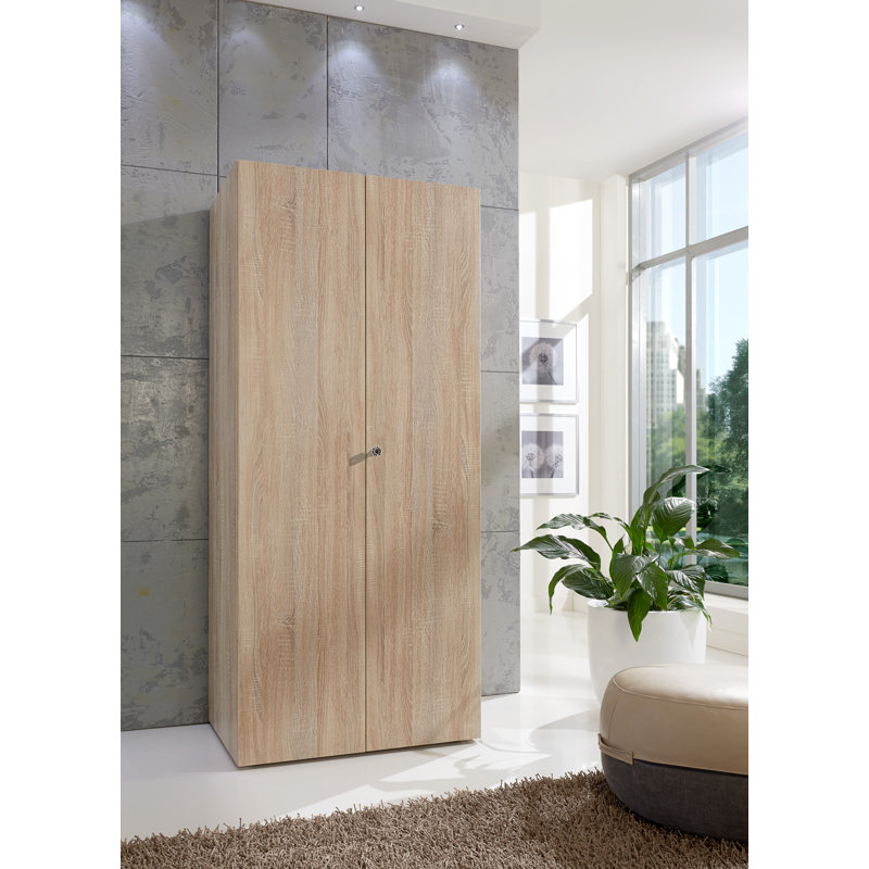 Aghi 2 Door Wood Wardrobe, Oak Sawed Raw, 185cm H x 80cm W x 54cm D