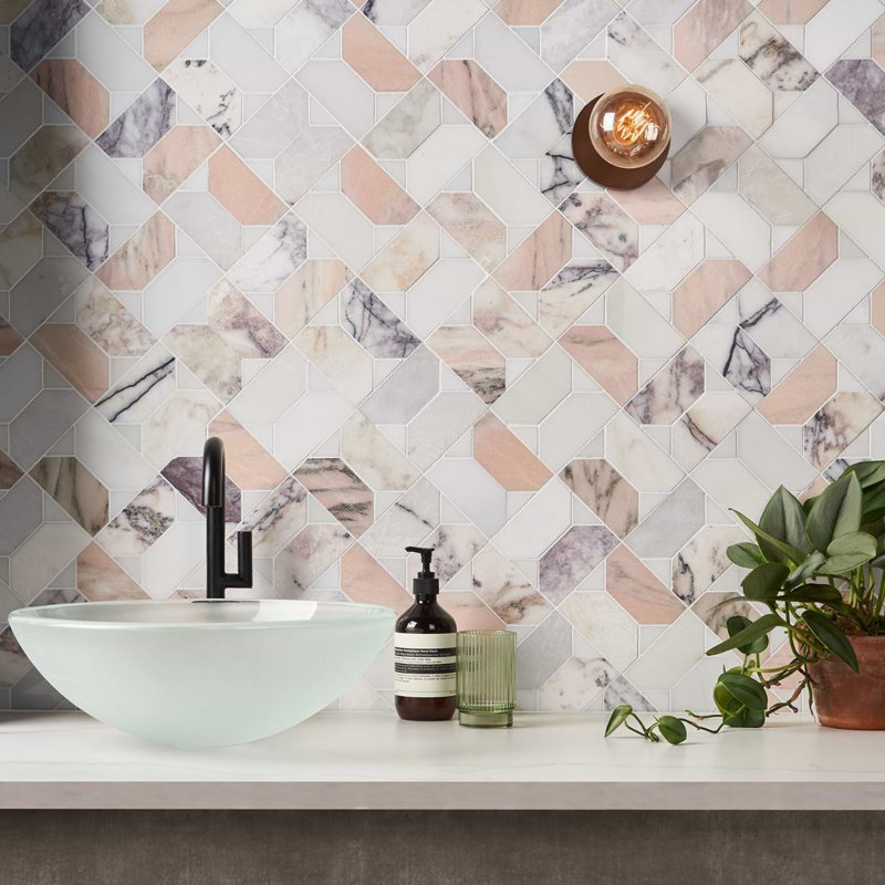 Isobel 13x13 Geometric Polished Marble Luxury Mosaic Tile, Grace