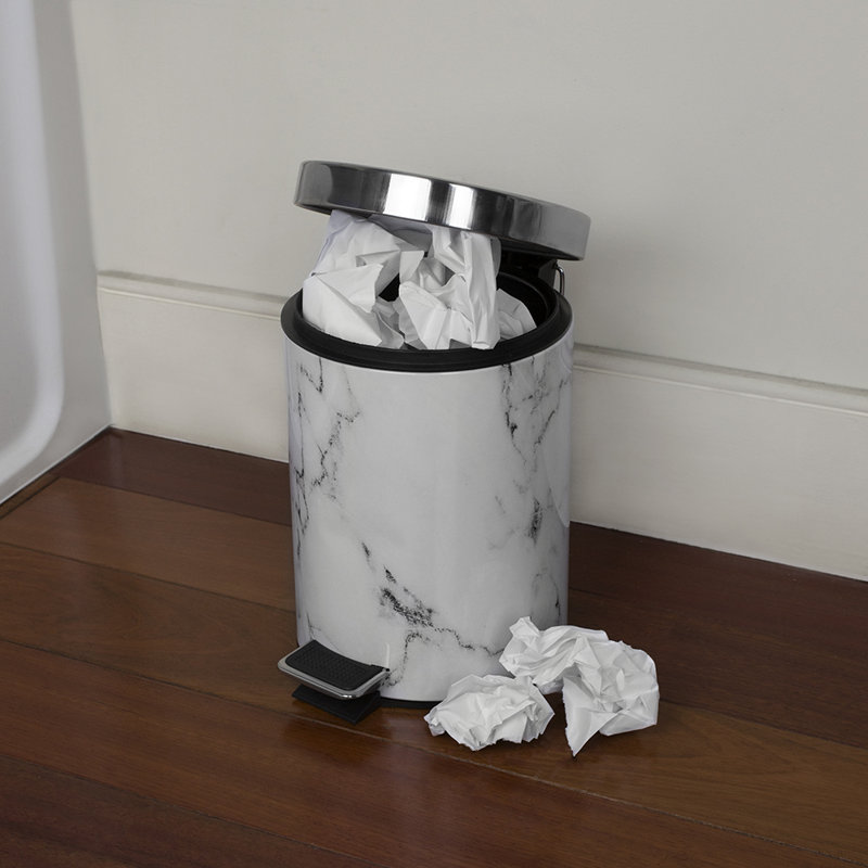 Stainless Steel Step On Waste Baskets - 0.79 Gallons, Silver/Black/Marble