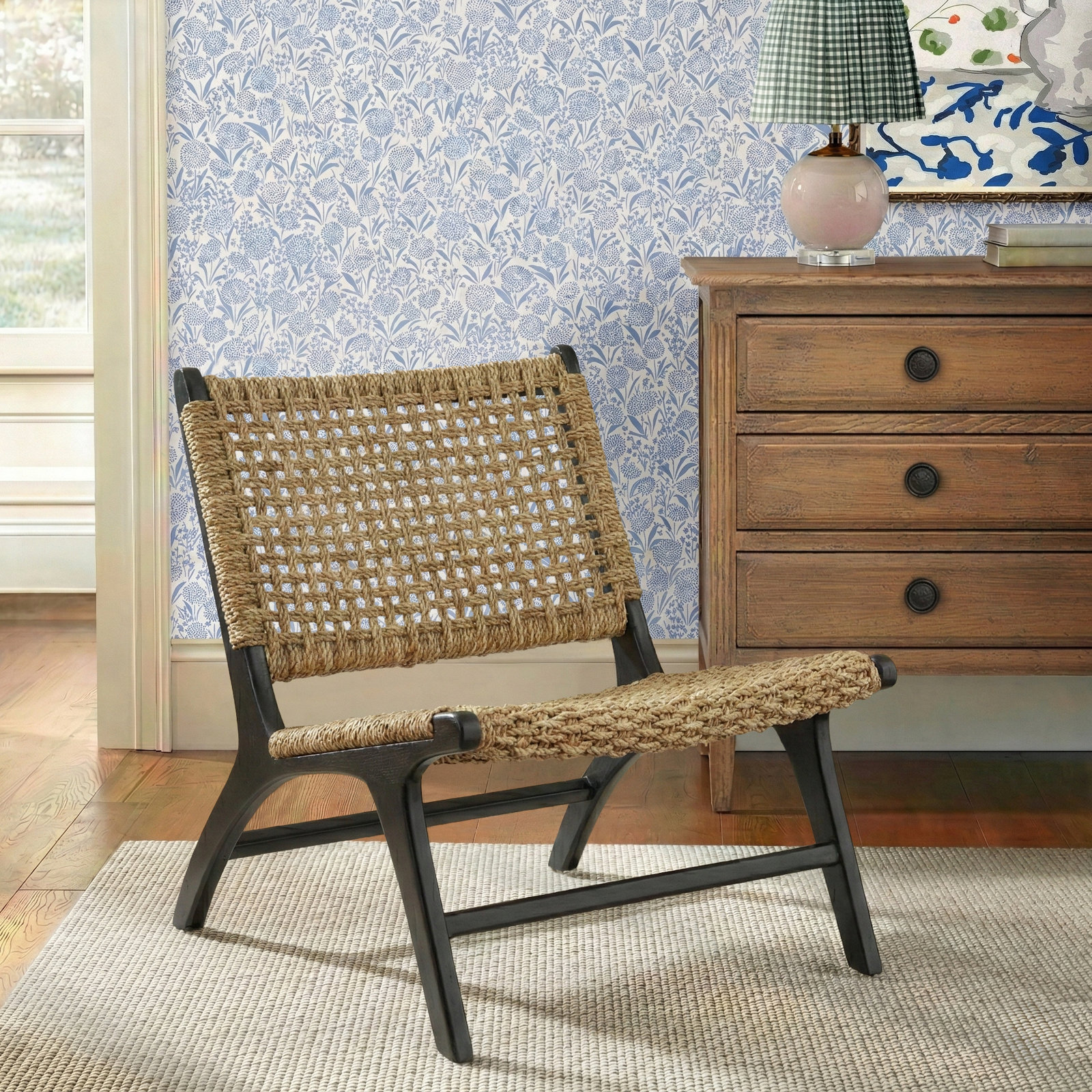 Shireen Teak Lounge Chair, Black