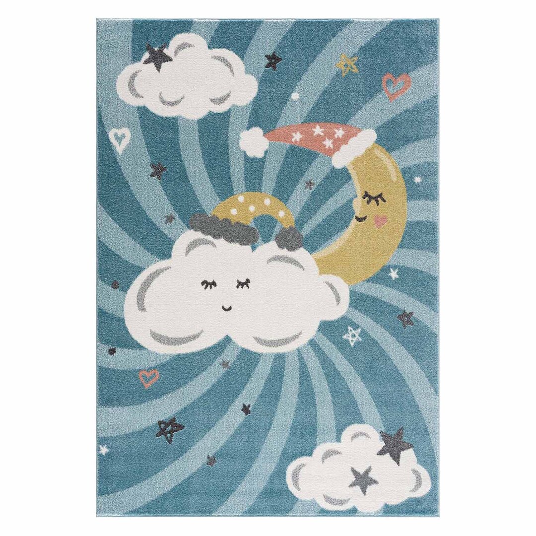 Kinderteppich Anime 9380 Blau Wolken Kinderzimmer Kurzflor Chang