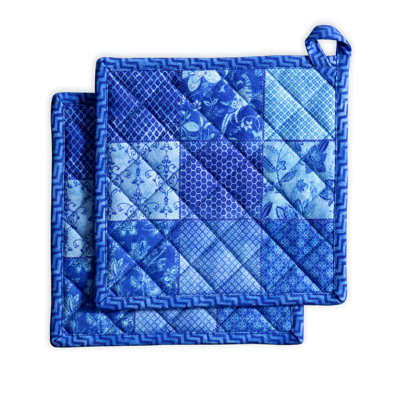 Maison d'Hermine Indigo Love, ensemble de maniques 100 % coton - 20 x 20 cm