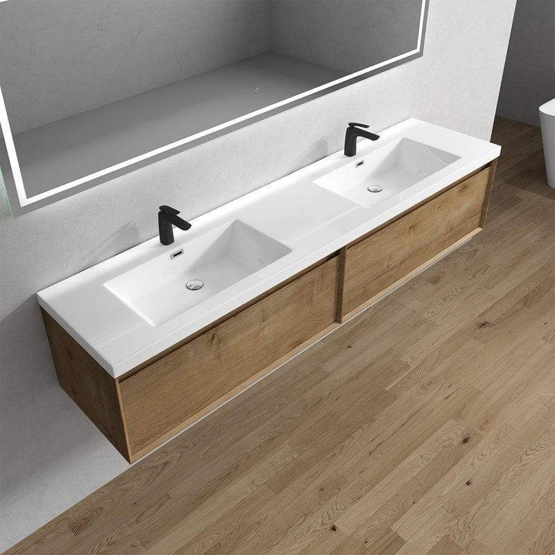 Meuble-lavabo mural double l 83,4 po x P 19,6 po x H 17,7 po Bella, Chêne blanc
