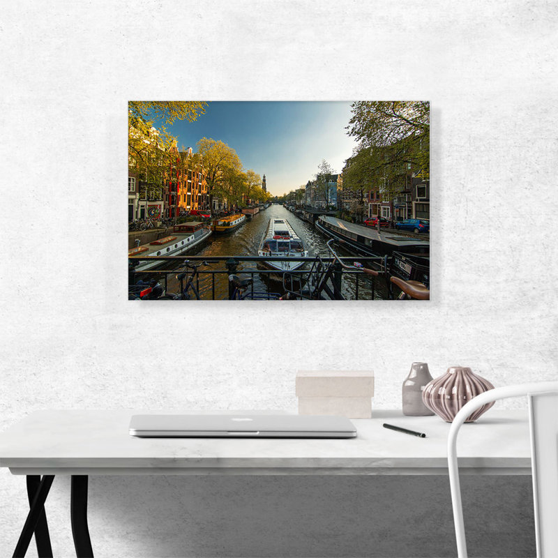 Canal of Amsterdam, Pays-Bas, reproduction de photo sur toile tendue, H 18 po x l 26 po x P 1,5 po