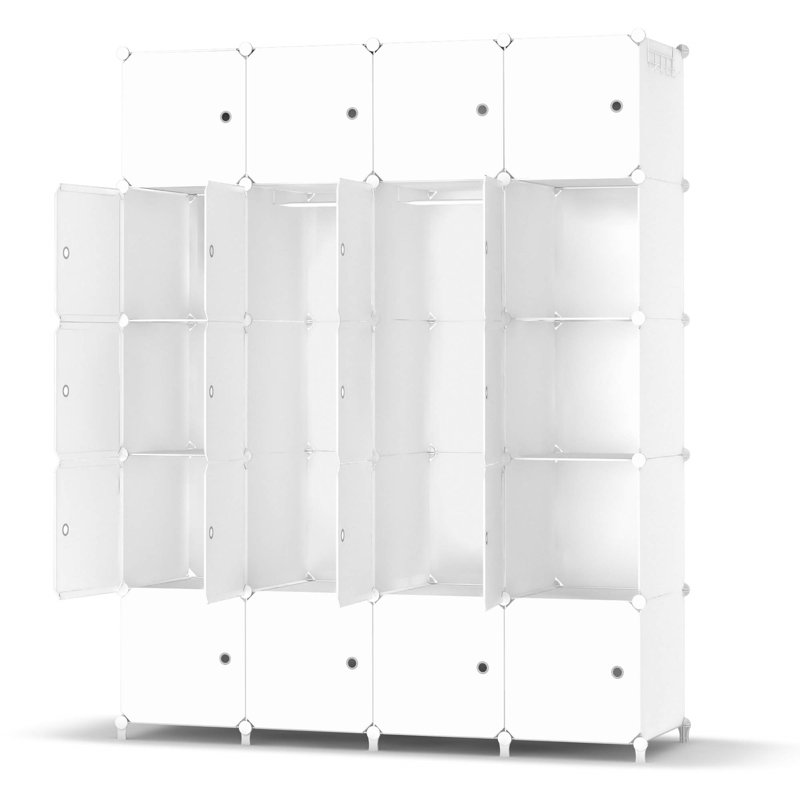 Portable Wardrobe Foldable Closet With 20 Compartments, Combination Armoire Modular Cabinet Clothes Storage Organizer Shelf With Clothes Hanging Rails For Bedroom