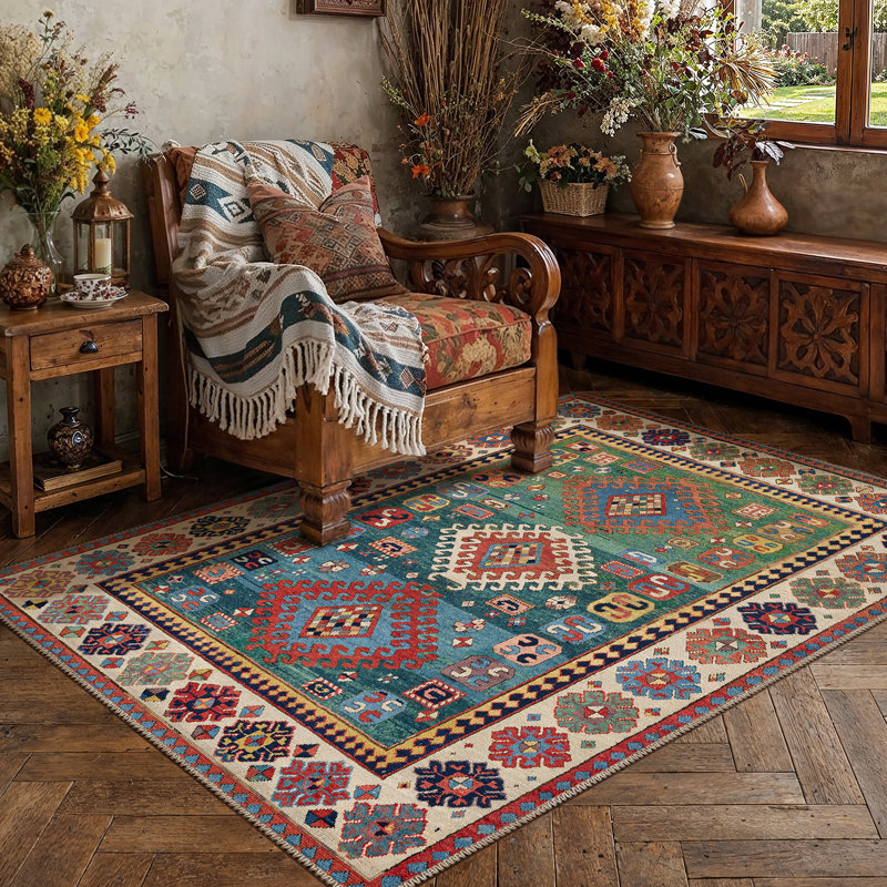Tapis lavable en chenille à motif géométrique coloré Claire, Rectangle 4 pi x 6 pi