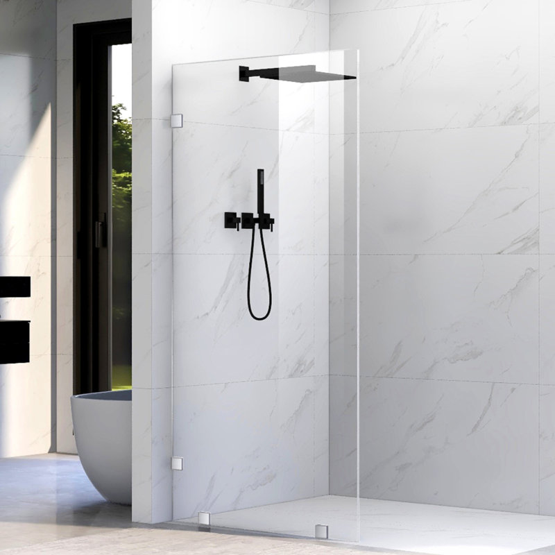 UKH07B2 39 in. W x 80 in. H Frameless Fixed Shower Glass Panel in Brushed Nickel with 3/8 in. Clear Tempered Glass
