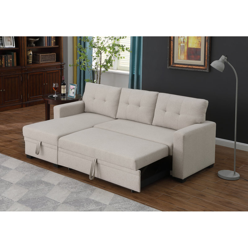 Canapé modulaire escamotable avec rangement, Lin beige, Orienté à droite