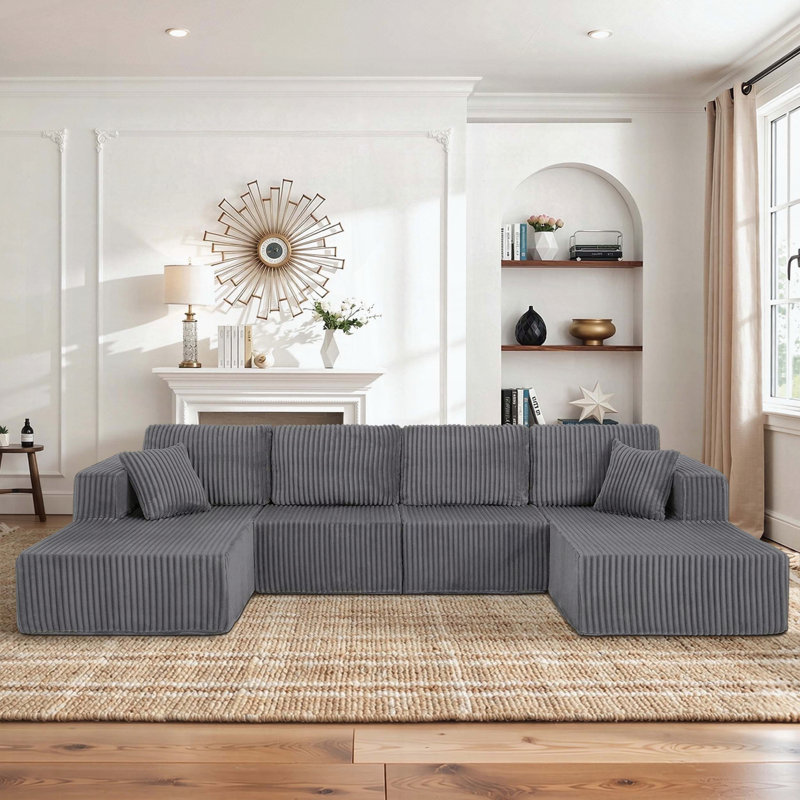 Canapé modulaire en U avec design très spacieux, Gris foncé