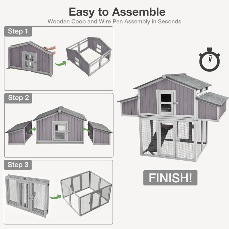 Large Chicken Coop - Unique Folding Design for Easy to Set Up - Chicken House for Outdoor with Two Nesting Box, Leakproof Pull-on Tray, and UV-Resistant Roof Panel