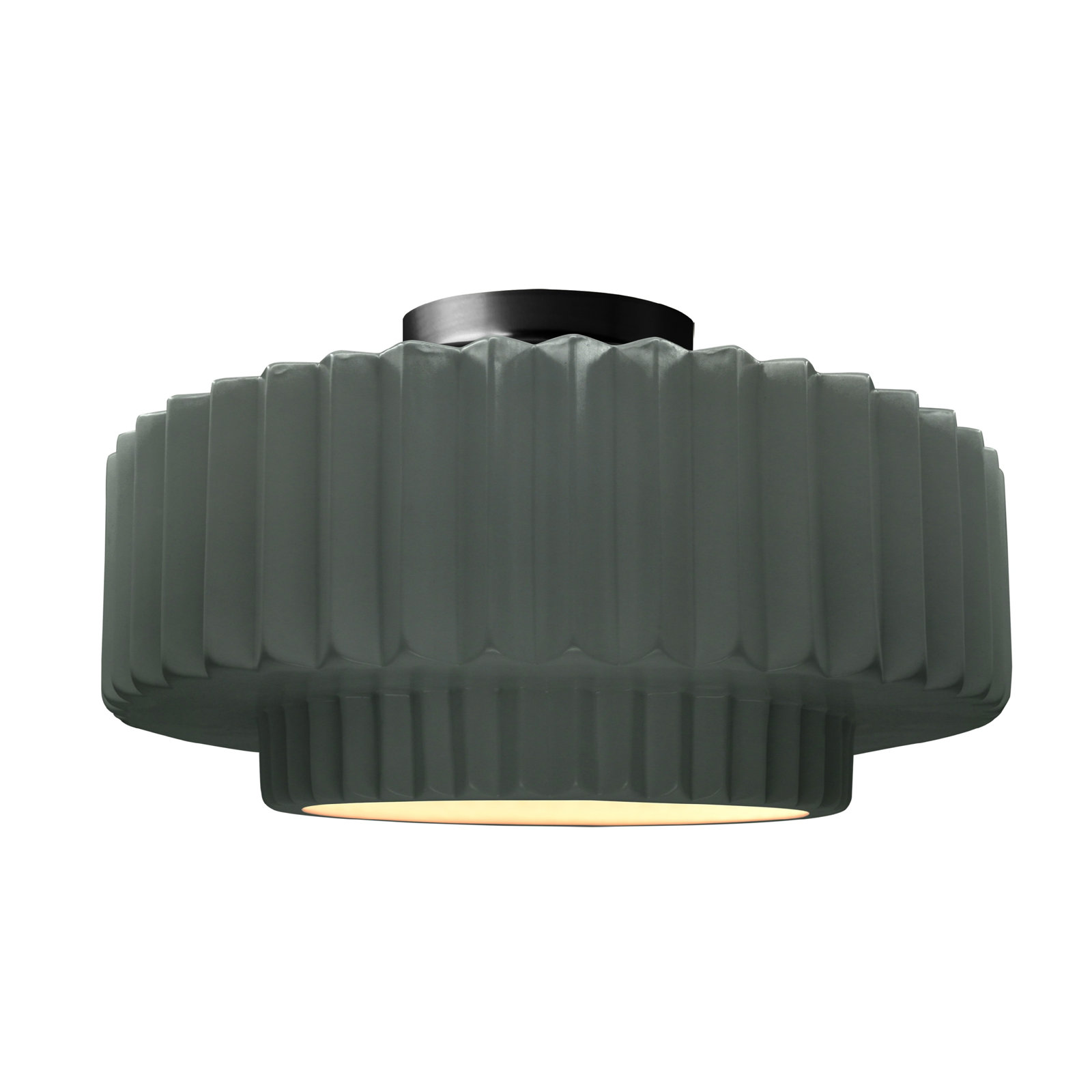 Single Light Ceramic LED Semi Flush Mount, 8" H x 16.5" W x 16.5" D, Pewter Green, Matte Black