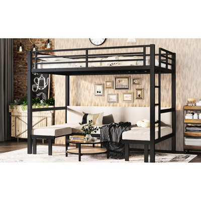 Twin Xl Black Metal Bunk Bed, Pull - Out Lower For Parent Playtime, Full Rail Protection On Top, Noise Bedroom Setup Time And Friend Gatherings, Top