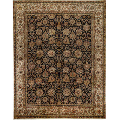 Tapis bleu et crème noué à la main de haute qualité