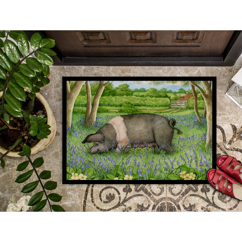 Tapis d'extérieur antidérapant Pig In Bluebells, Rectangle 2 pi x 3 pi