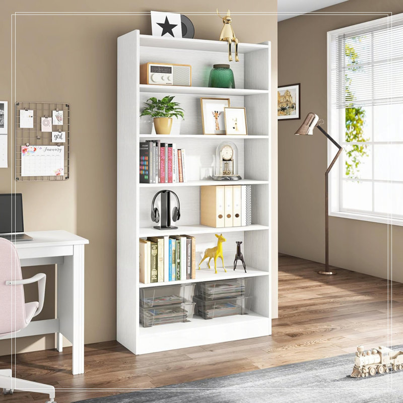 Bibliothèque sur pied H 78,74 "à 7 niveaux - panneau de fibres à densité moyenne épais, 22 lb / tablette, anti-basculement pour le salon / bureau / chambre à coucher